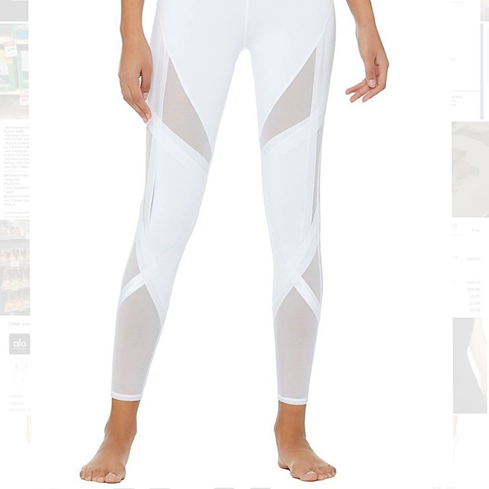 ALO Yoga White Mesh Inset High-Waist Leggings